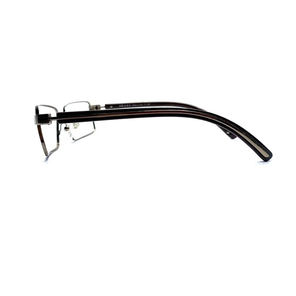 Prada Silver Metal Rectangular Glasses Brown Temples Italy VPR65L 55 16 140